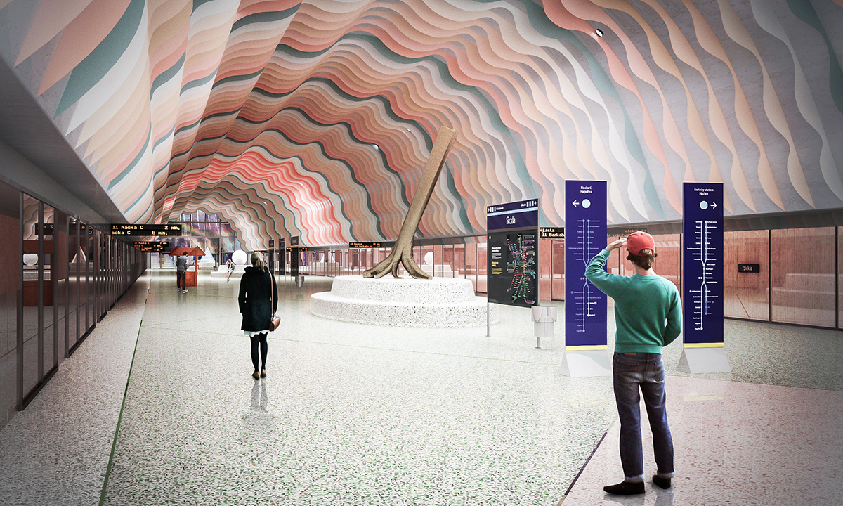 Åsa Jungnelius »Snäckan«  – utsmyckning av den framtida tunnelbanestationen Hagastaden.