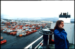 Eva magnusson ombord på Atlantic Conveyor.
<br>
Foto: Bertel Ferm