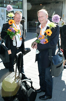 Thomas Fager och Lars-Erik Backström från ST inom Arbetsförmedlingen fick blommor som tack för sina insatser som ersättare i förbundsstyrelsen respektive valberedare.