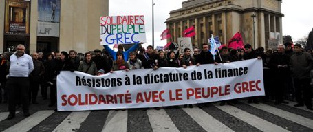 Fransk demonstration för solidaritet med Grekland.