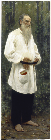 Lev Tolstoj i bondemundering. Målningen av Ilja Repin hänger på Ryska museet i Sankt Petersburg.