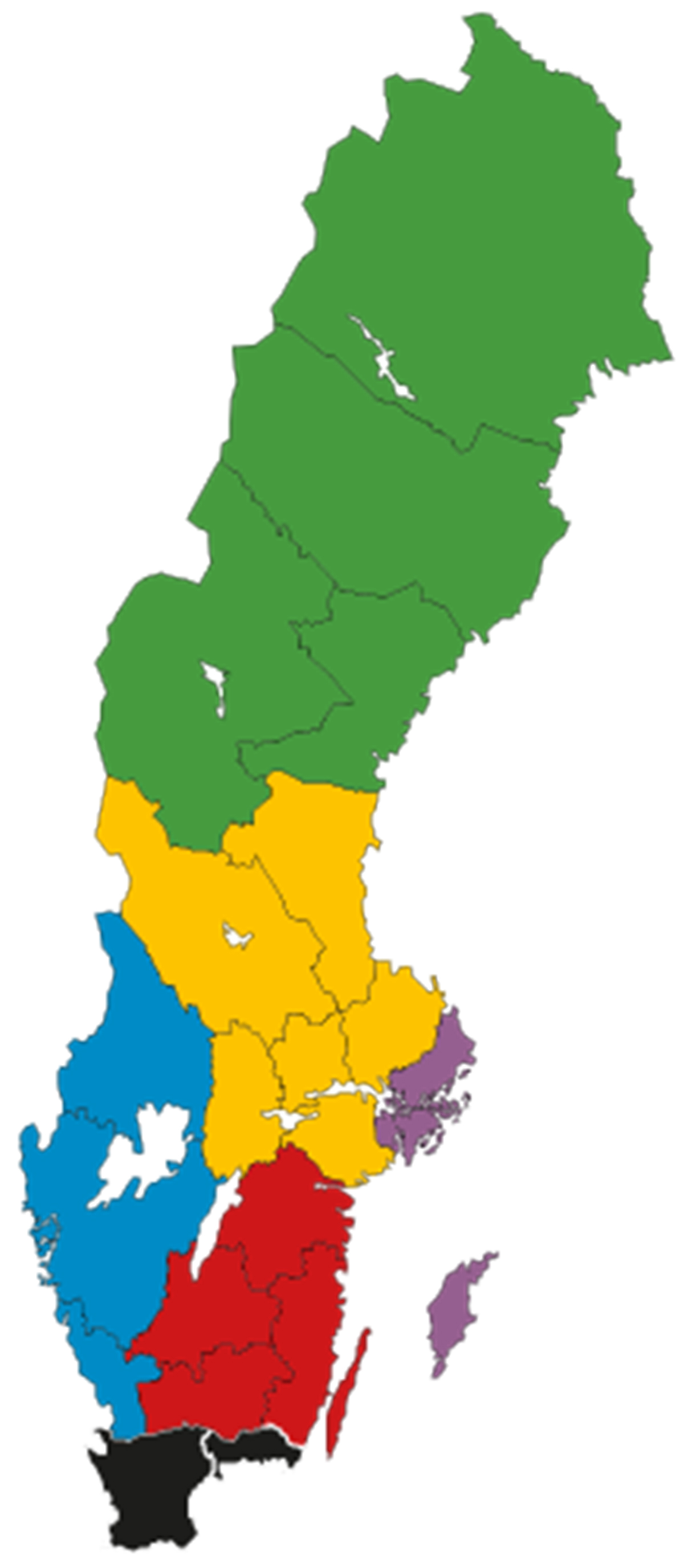 Indelningskommitténs förslag till nya storregioner.