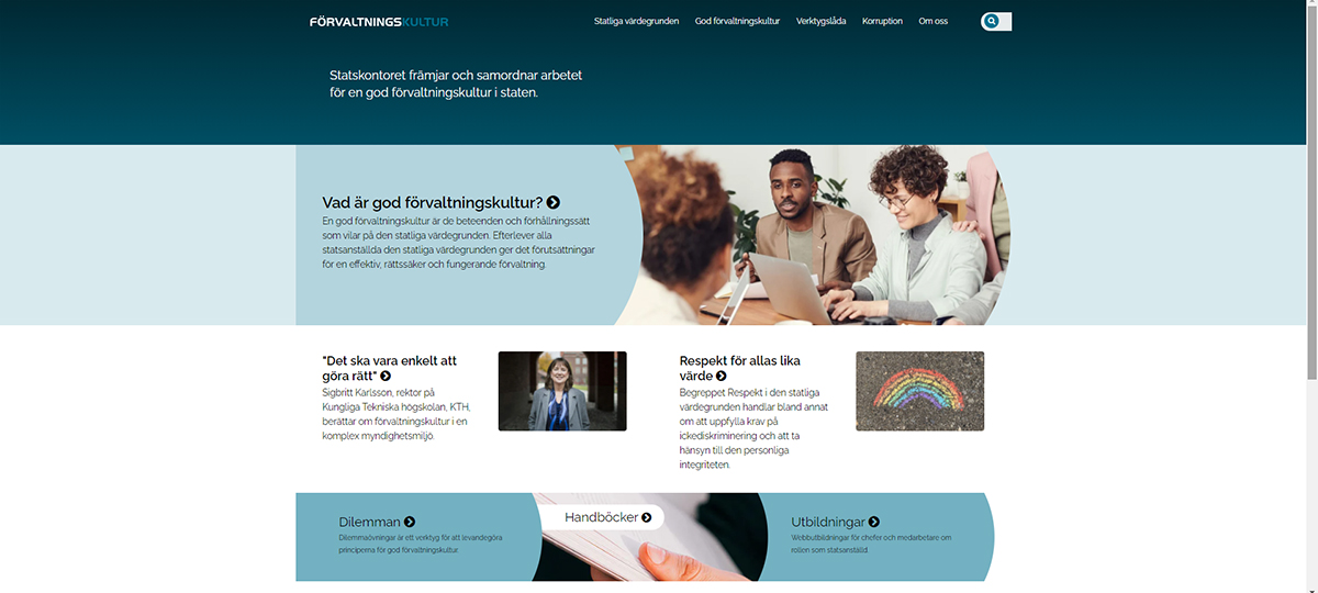 Skärmavbild från webbplatsen förvaltningskultur.se.