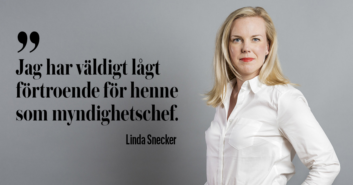 – Rätten att som anställd uttrycka kritik på myndigheten är uppenbarligen kontroversiell, säger Linda Snecker, V.