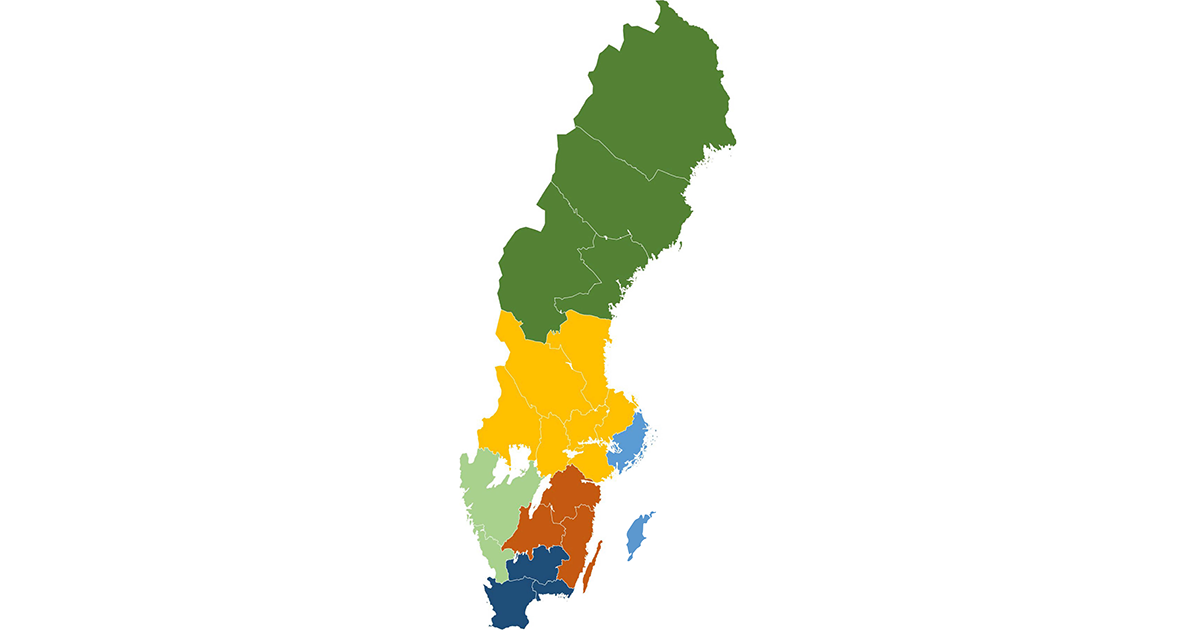 De sex regionerna överenstämmer med de civilområden som regeringen tidigare har beslutat om.