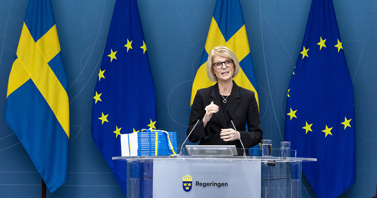 Finansminister Elisabeth Svantesson, M, presenterade regeringens budgetproposition för 2023 vid en pressträff.