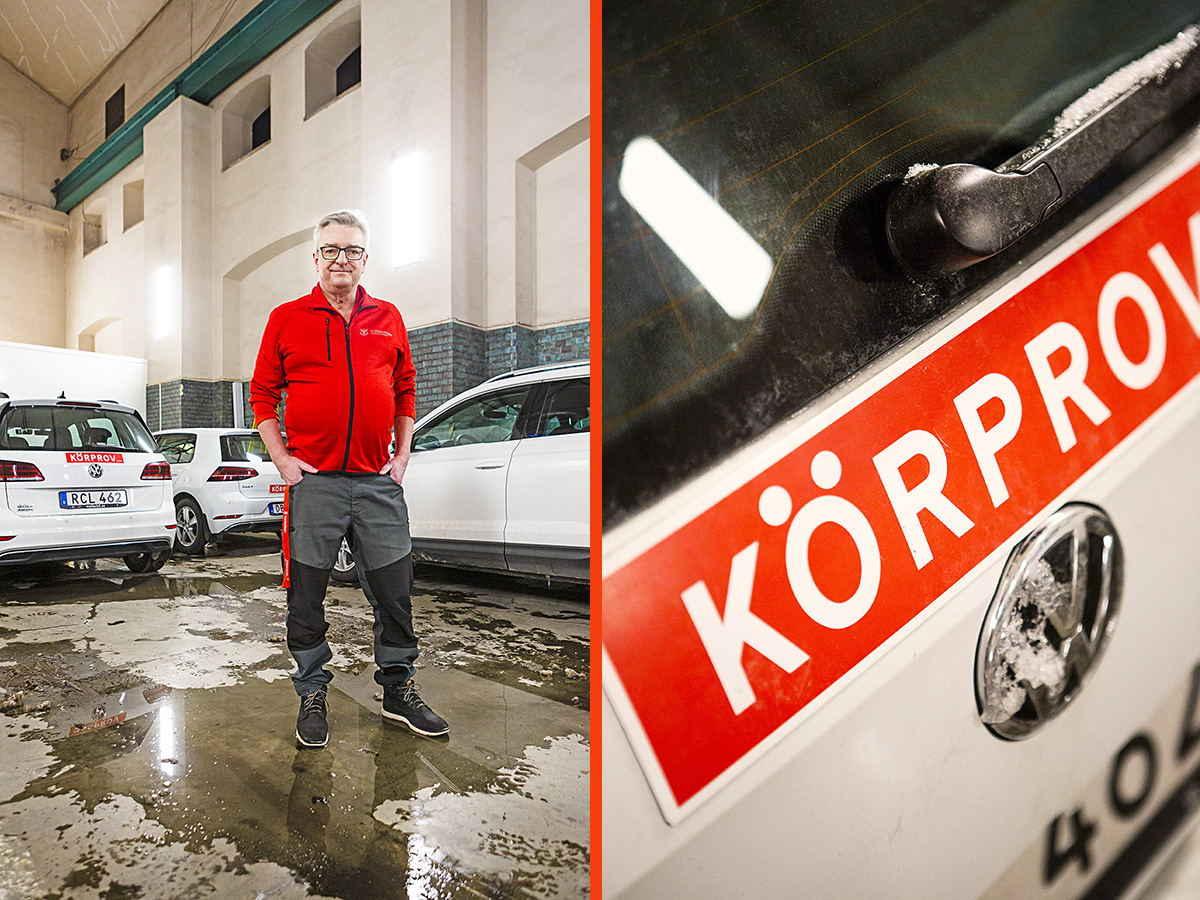 Förarprov Södertälje har ett tiotal bilar med dubbelkommando. Hans-Peter Cleve behöver använda sina pedaler ganska ofta.