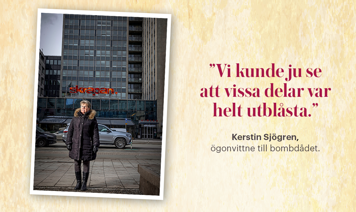 I dag finns butiker och studentbostäder i det höghus där Kerstin Sjögren arbetade med uppbörds­ärenden när bomben exploderade 1983.