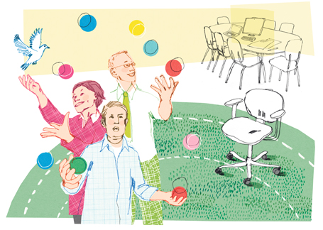 Lek mer på jobbet - och bli mer kreativ. Illustration: Caroline Linhult.