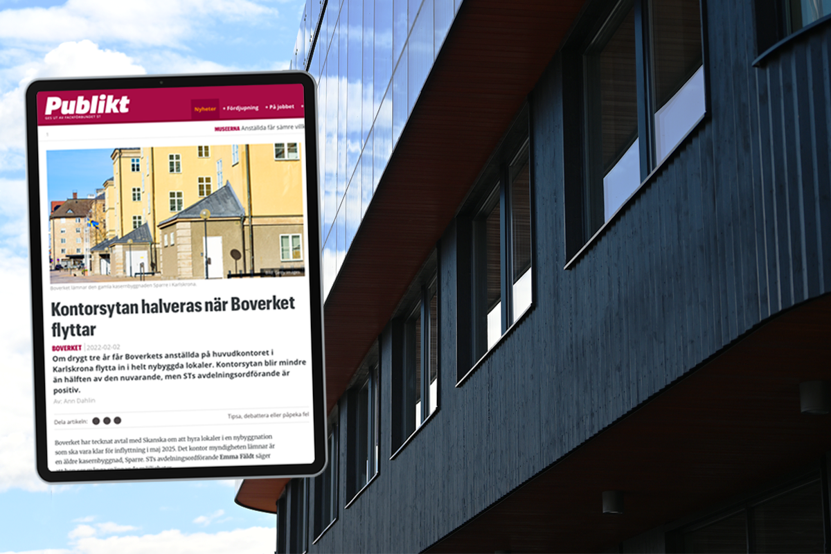 Boverkets nya kontors­fastighet ligger centralt vid vattnet. Tanken är att byggnaden ska påminna om en gammal träbåt, med en fasad svart som tjära.