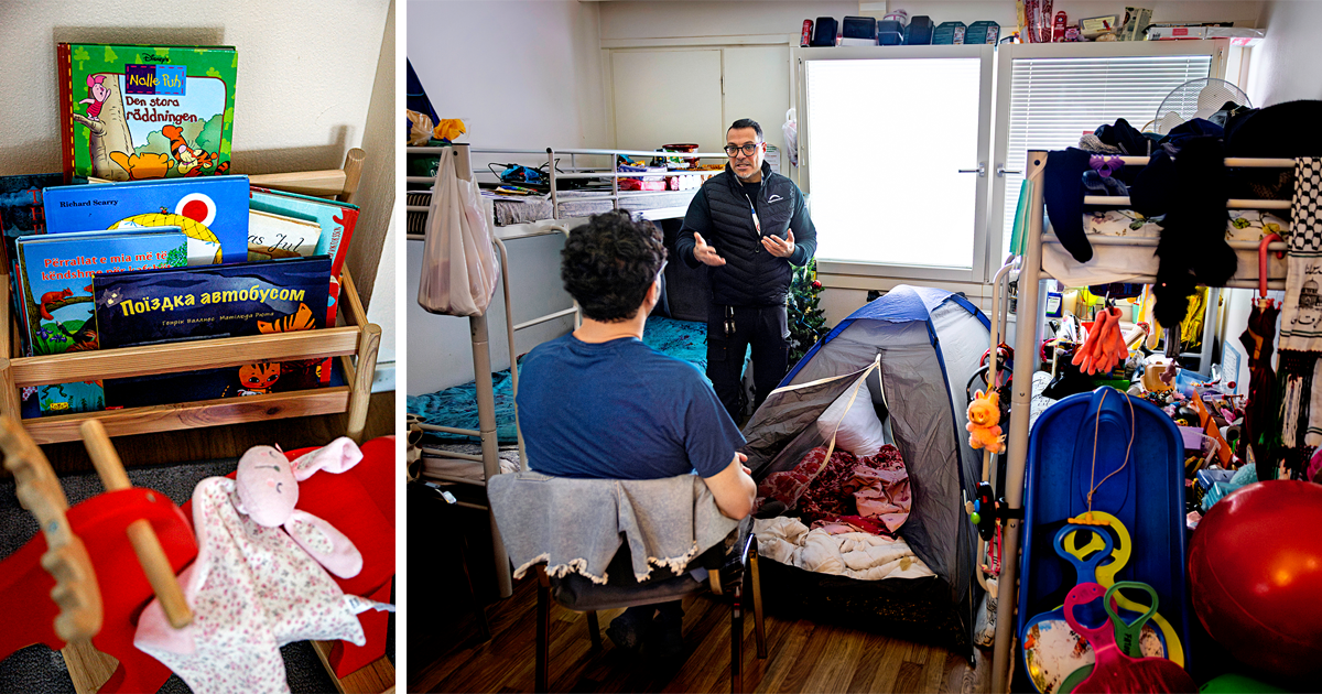 Många av de boende på återvändandecentret i Arlöv är barnfamiljer. Som assistent stöttar Atef Mounir med mycket av det praktiska. Att han talar sju språk underlättar kontakten med de boende.